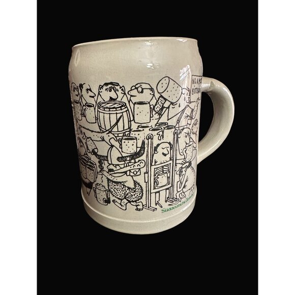 Süddeutsche Zeitung German Ceramic Beer Stein Mug 1L With Comical Cartoon Design - Picture 1 of 7